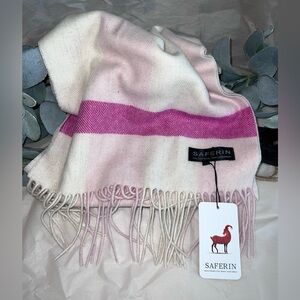 SAFERIN Cashmere Lambswool Blend Scarf Pink Plaid Fringe NWT